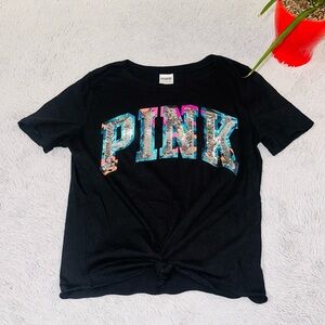 PINK sequins tie front top